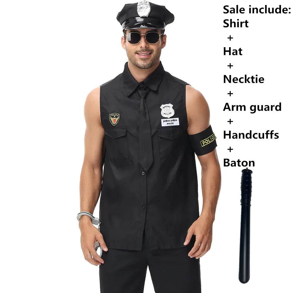 Premium Police Costume Top Shirt Set With Hat Men Cosplay - ToylandEU