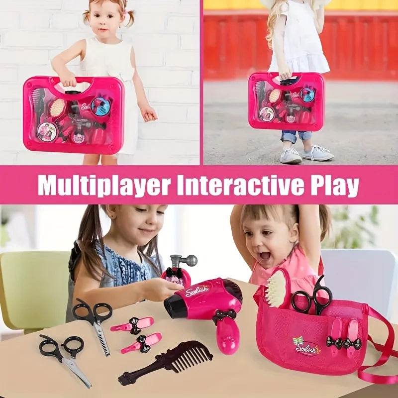 Premium Pretend Play Beauty Salon Set with Hair Dryer and Scissors