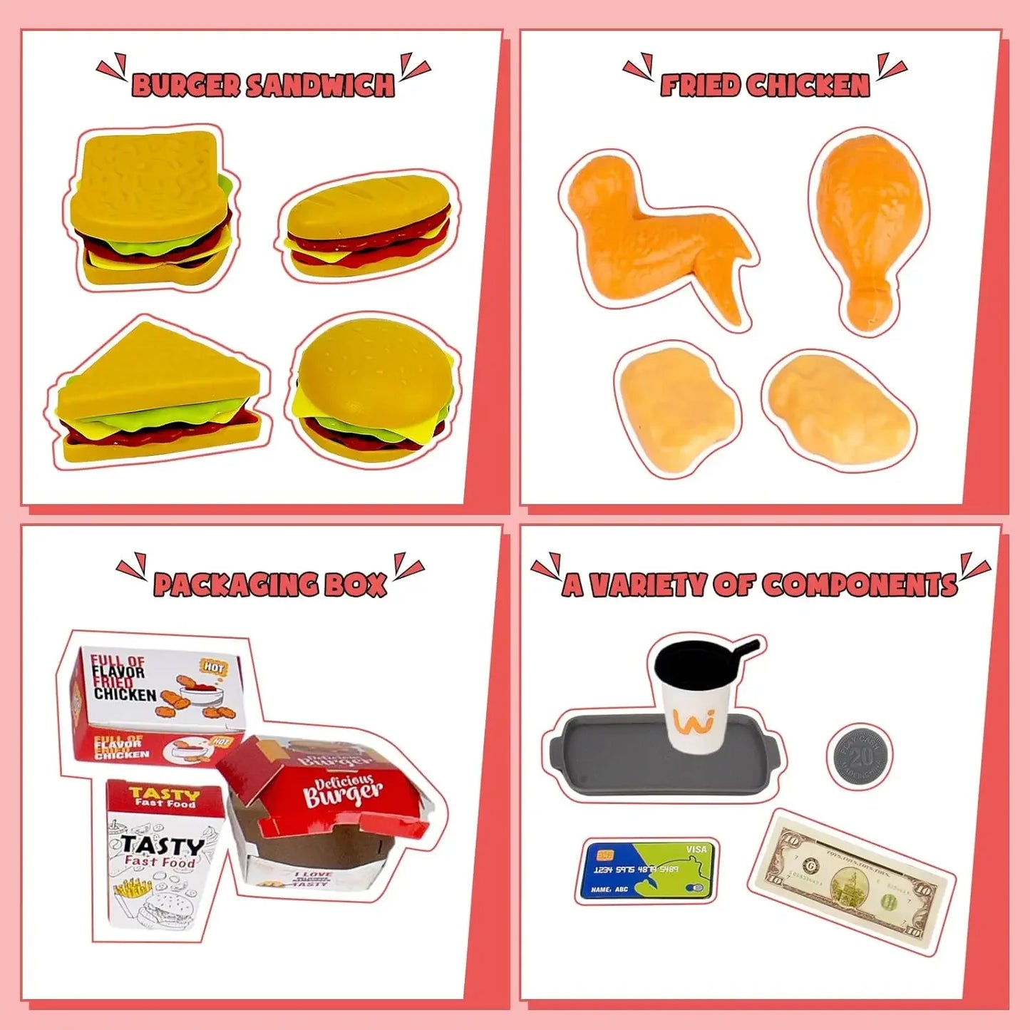Premium Pretend Play Fast Food Toys 71 Piece Set With Realistic Food And Cash Register For Toddlers - ToylandEU