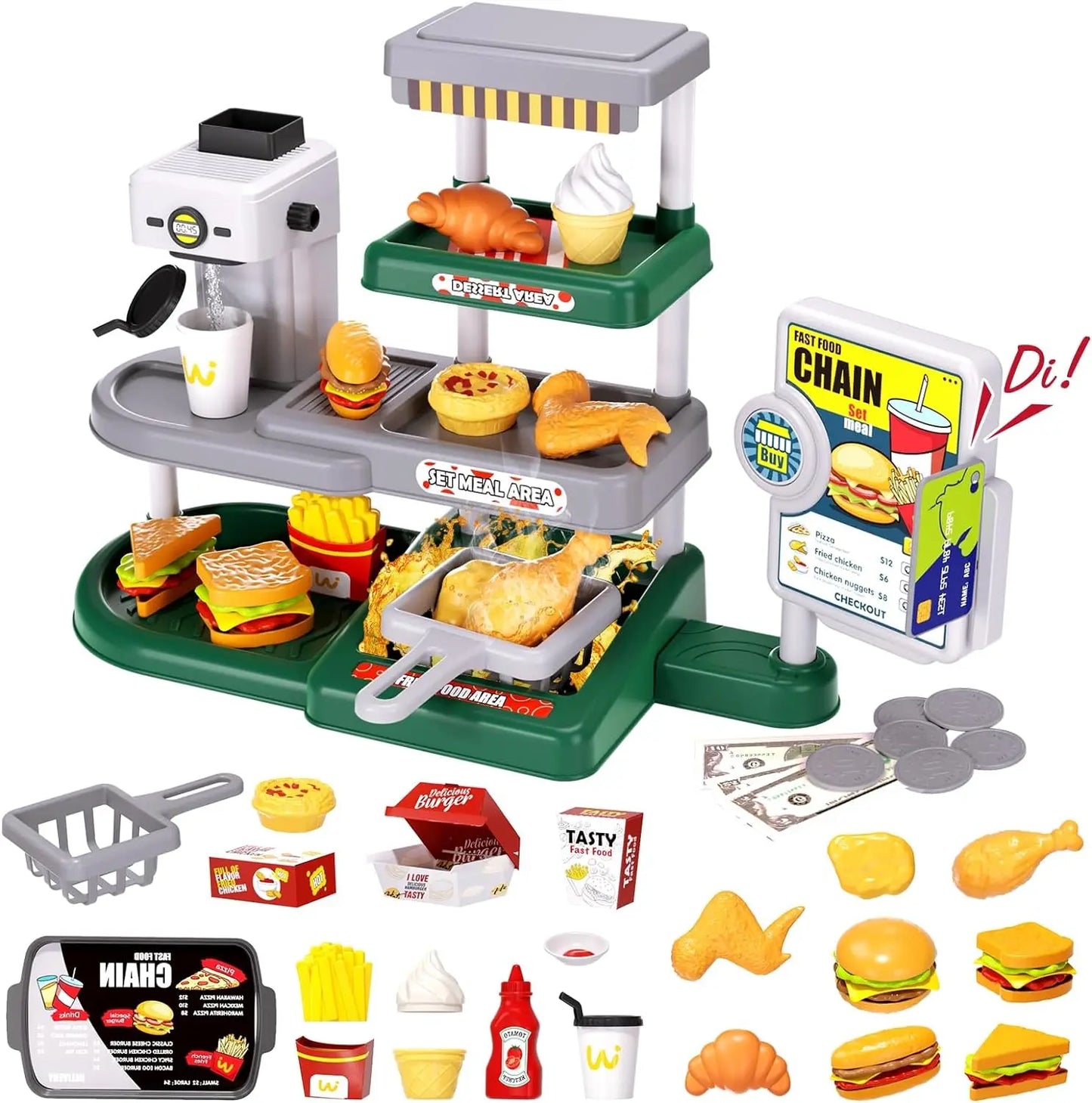 Premium Pretend Play Fast Food Toys 71 Piece Set With Realistic Food And Cash Register For Toddlers - ToylandEU