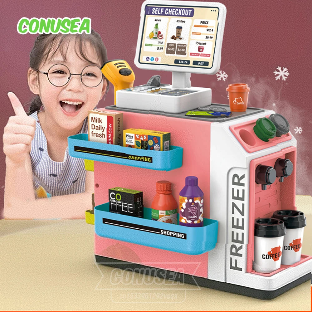 Premium Pretend Play Set For Kids Electric Coffee Machine Simulation And Cash Register 46 Piece Role Play Toy Kit - ToylandEU