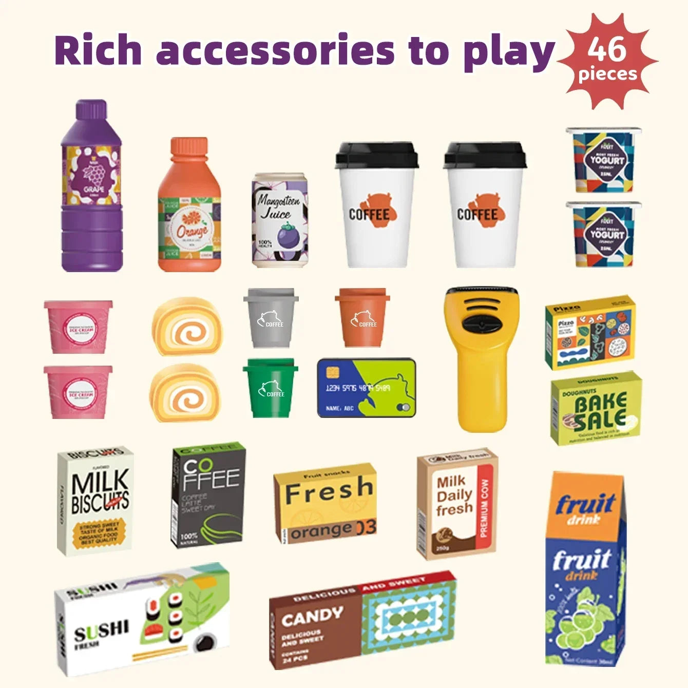 Premium Pretend Play Set For Kids Electric Coffee Machine Simulation And Cash Register 46 Piece Role Play Toy Kit - ToylandEU