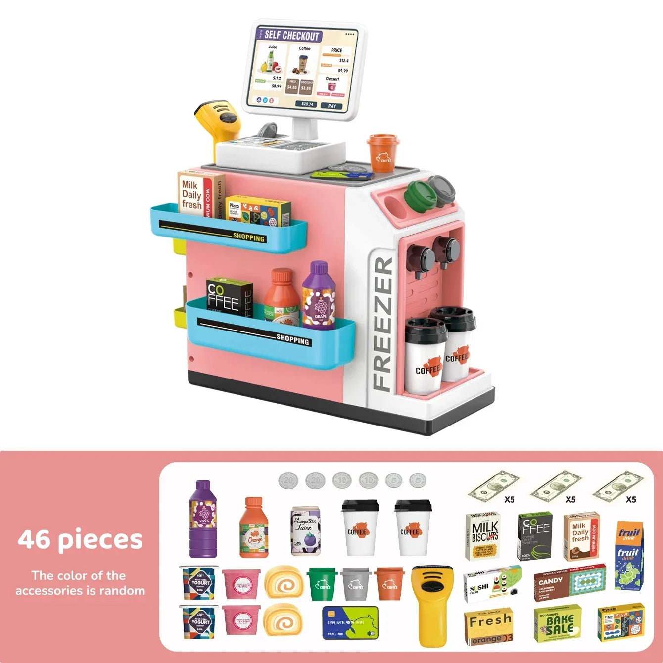 Premium Pretend Play Set For Kids Electric Coffee Machine Simulation And Cash Register 46 Piece Role Play Toy Kit - ToylandEU