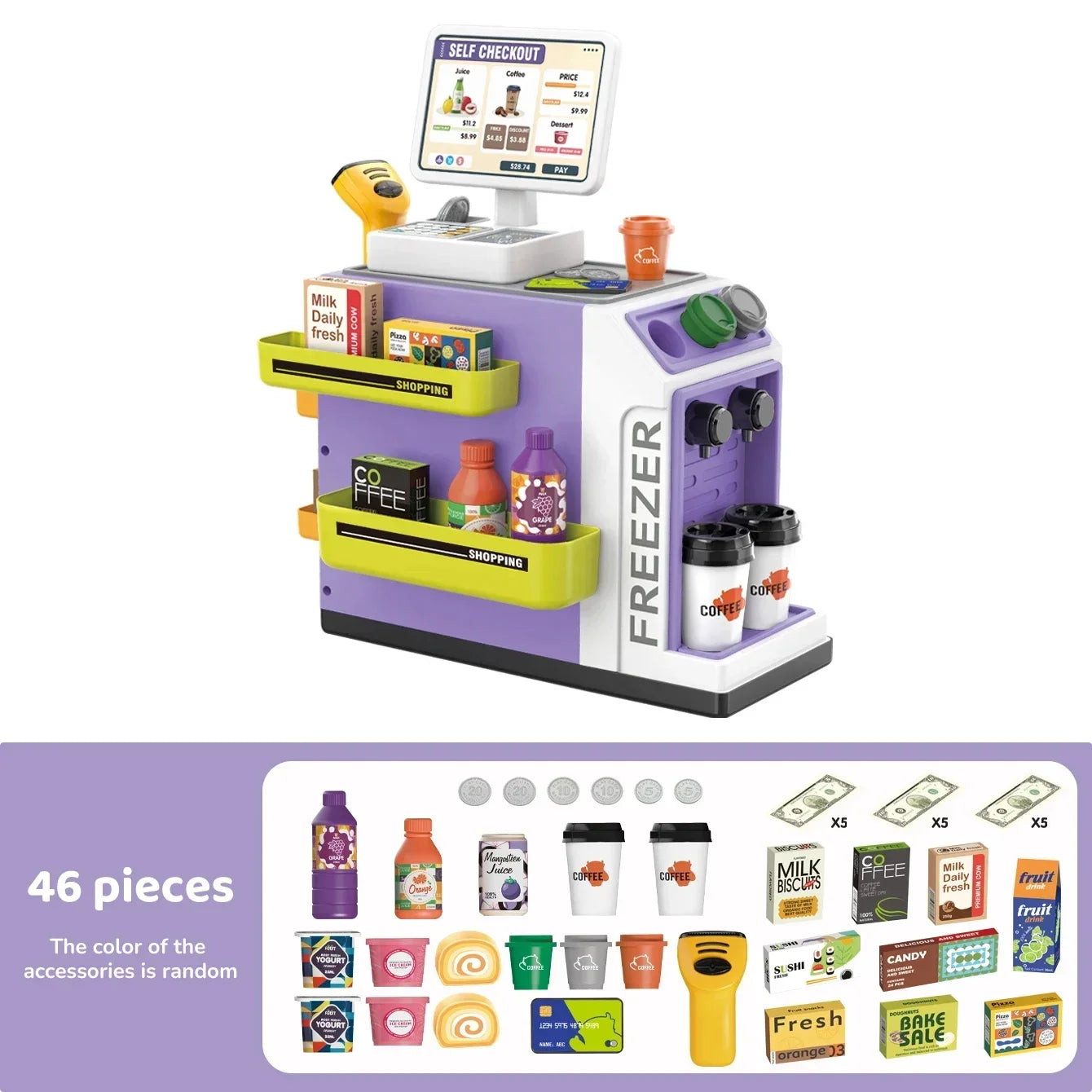 Premium Pretend Play Set For Kids Electric Coffee Machine Simulation And Cash Register 46 Piece Role Play Toy Kit - ToylandEU