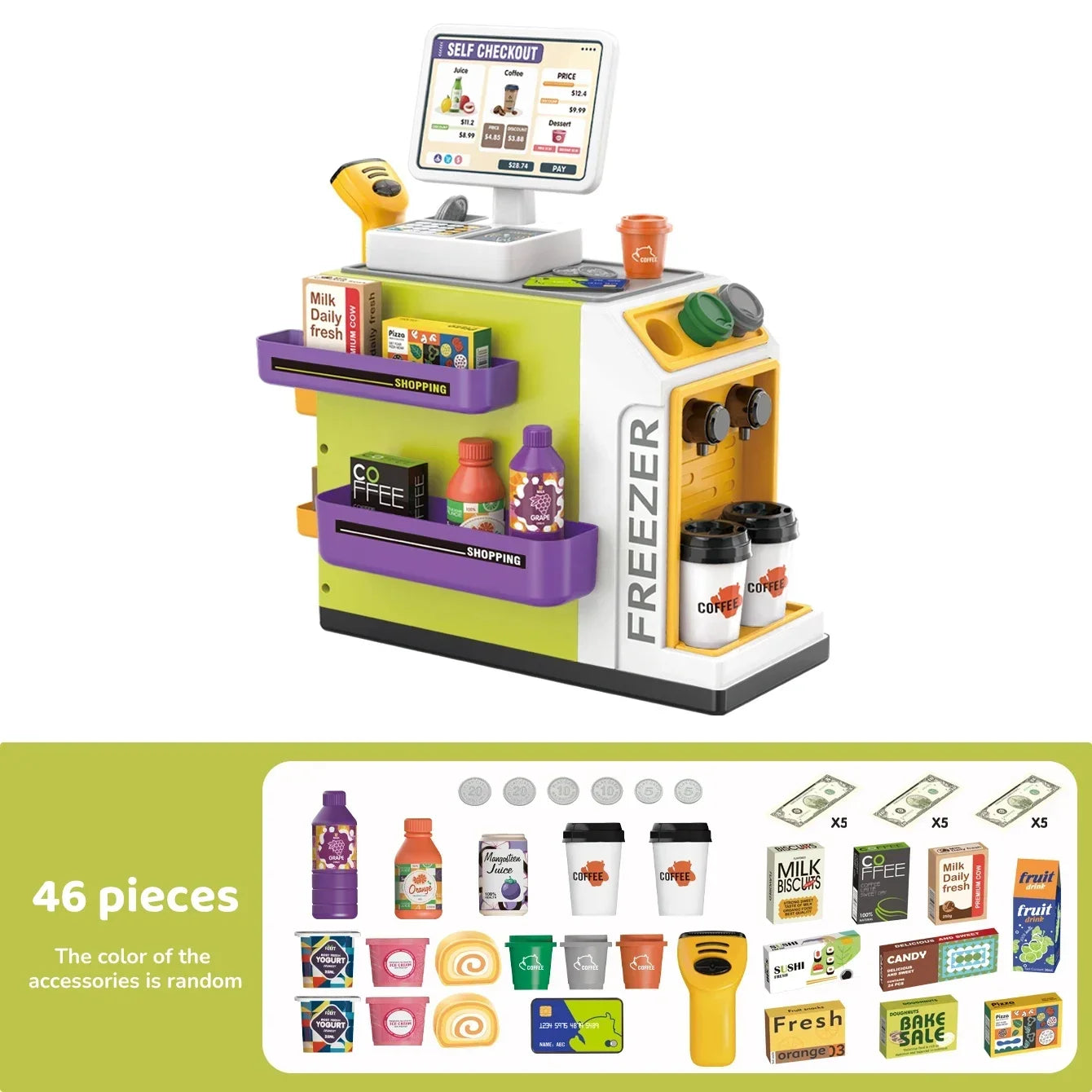 Premium Pretend Play Set For Kids Electric Coffee Machine Simulation And Cash Register 46 Piece Role Play Toy Kit - ToylandEU