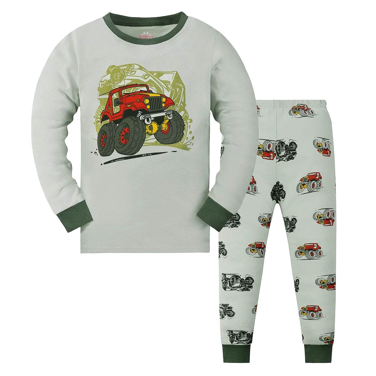 Premium Printed Long Sleeve And Long Pants Off Road Vehicle Pajama Set For Boys Aged 2 To 9 Soft Cotton Polyester Blend - ToylandEU