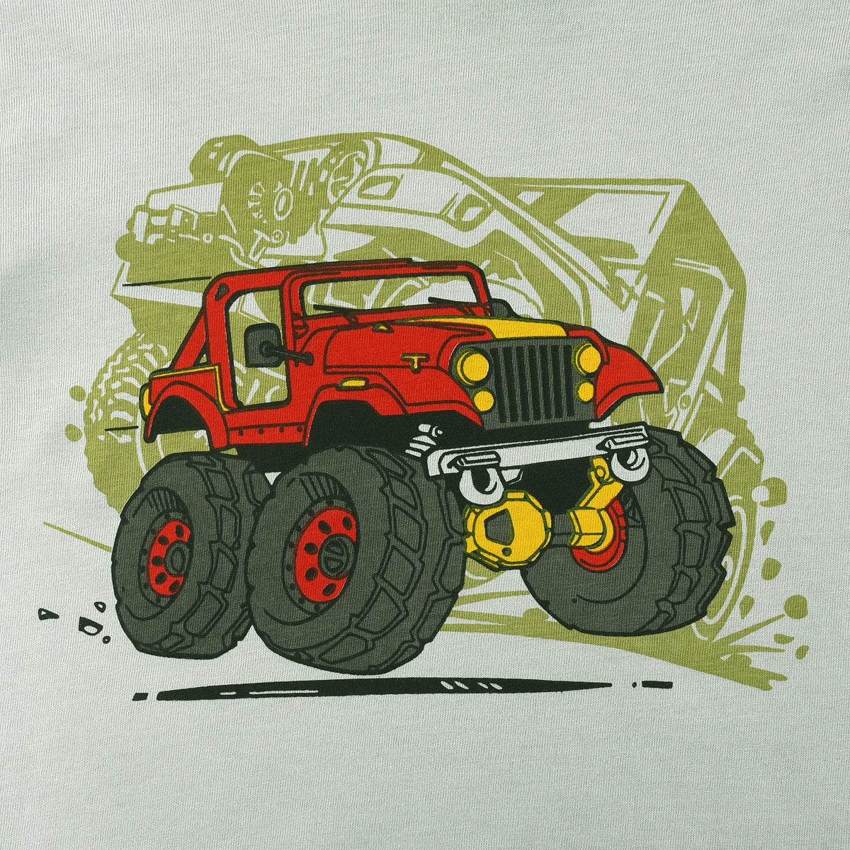 Premium Printed Long Sleeve And Long Pants Off Road Vehicle Pajama Set For Boys Aged 2 To 9 Soft Cotton Polyester Blend - ToylandEU