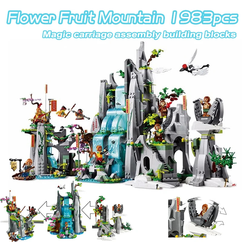 Premium Quality Building Blocks Set Featuring 1983 Piece Legendary Flower Fruit Mountain Wukong Waterfall Cave With 8 Figures For Boys - ToylandEU