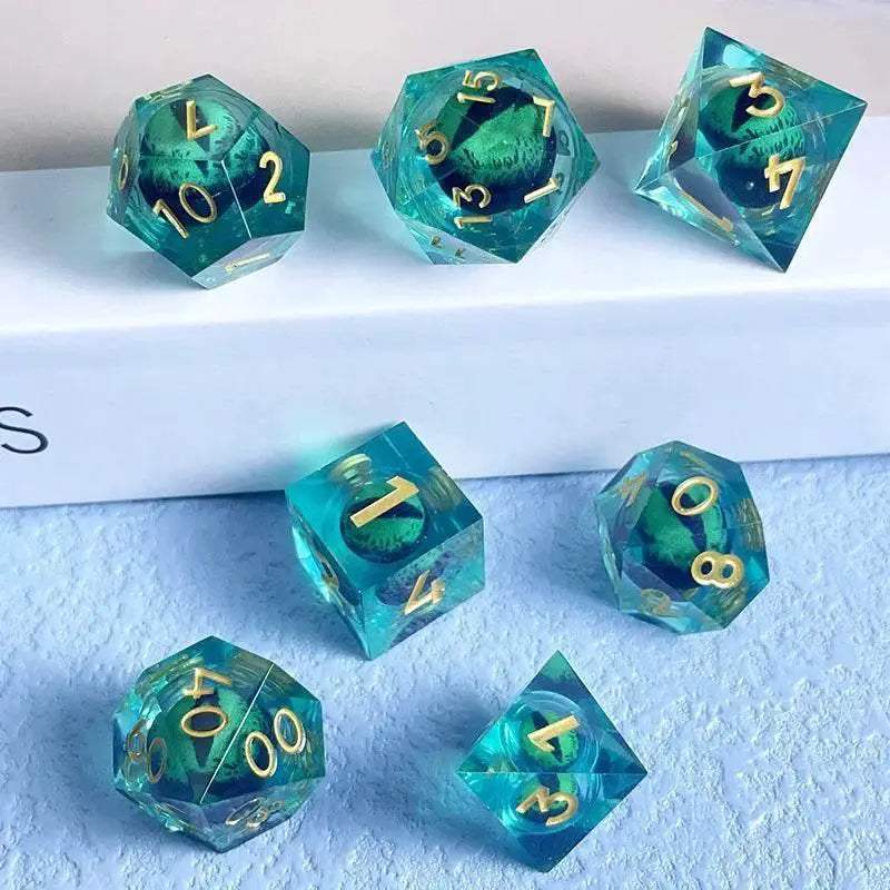 Premium Quicksand Dragon Eye Dice Set with 7 Unique Polyhedral Designs for Dungeons and Dragons RPG Enthusiasts - ToylandEU