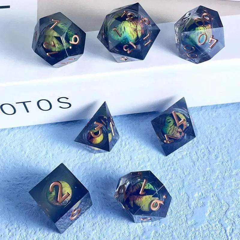 Premium Quicksand Dragon Eye Dice Set with 7 Unique Polyhedral Designs for Dungeons and Dragons RPG Enthusiasts - ToylandEU