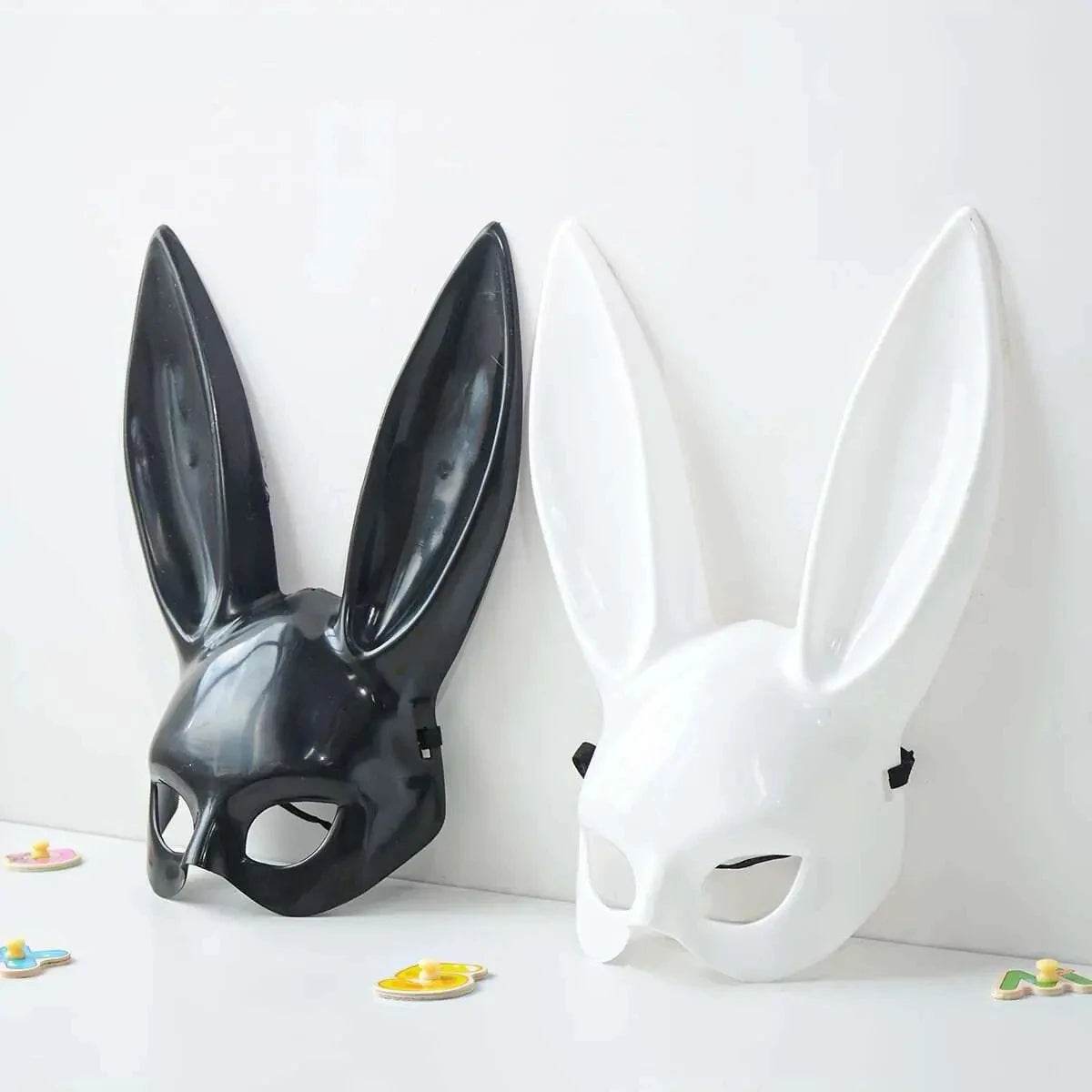 Premium Rabbit Mask Long Ears Matte Black White Halloween - ToylandEU