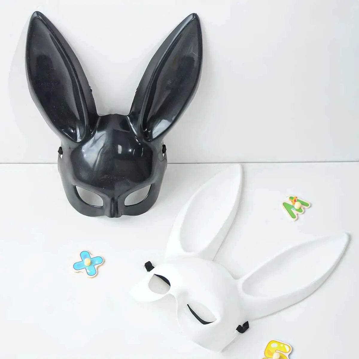 Premium Rabbit Mask Long Ears Matte Black White Halloween - ToylandEU