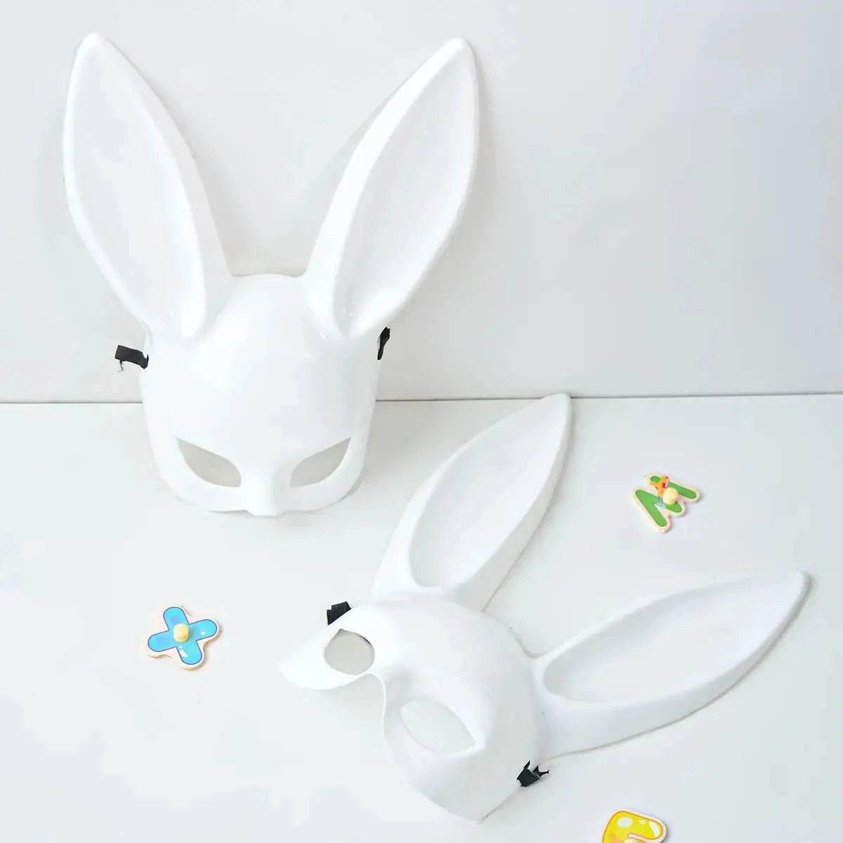 Premium Rabbit Mask Long Ears Matte Black White Halloween - ToylandEU