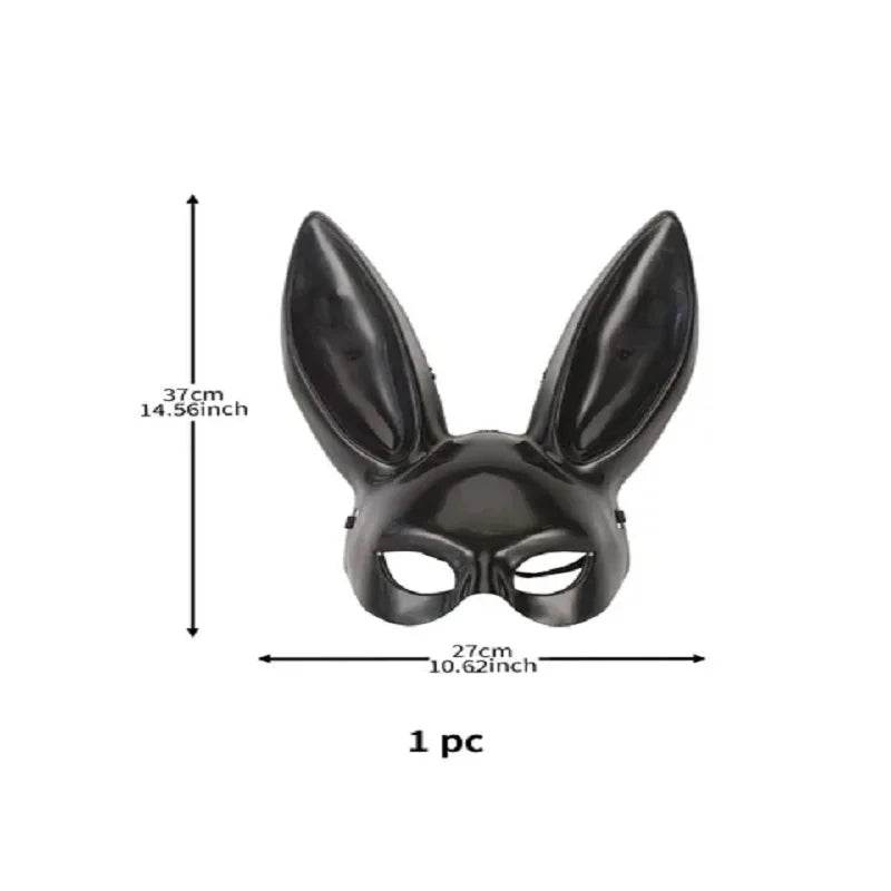 Premium Rabbit Mask Long Ears Matte Black White Halloween - ToylandEU