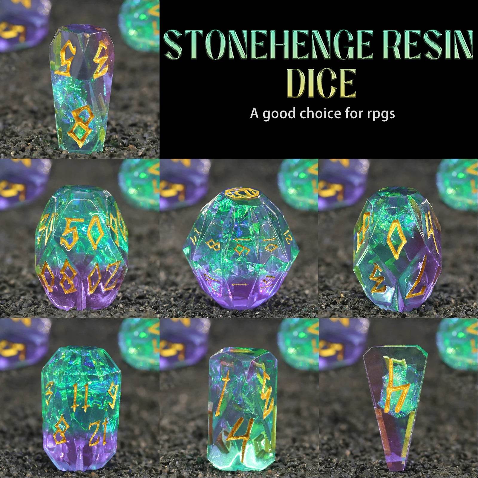 Premium Resin Dice Set with Stonehenge Design for Dungeons and Dragons Role Playing Games - ToylandEU