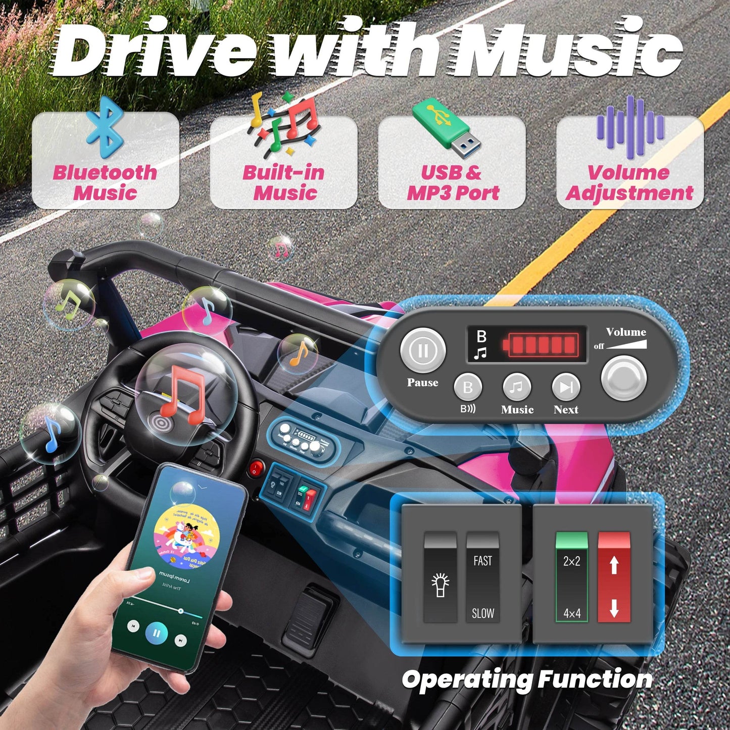 Premium Ride On Car 24V 2 Seater Switchable 4WD Girls - ToylandEU