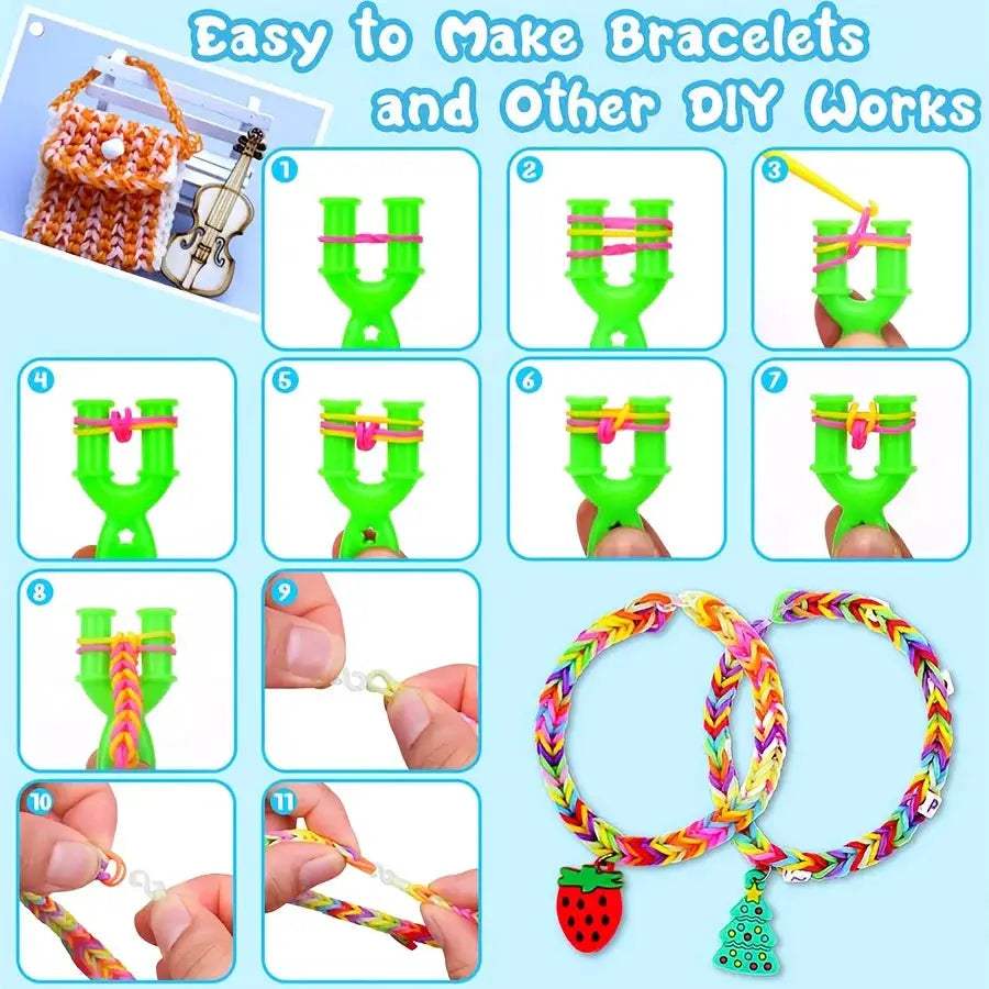 Premium Rubber Band Loom Kit For Bracelets 1300Pcs Multicolor - ToylandEU