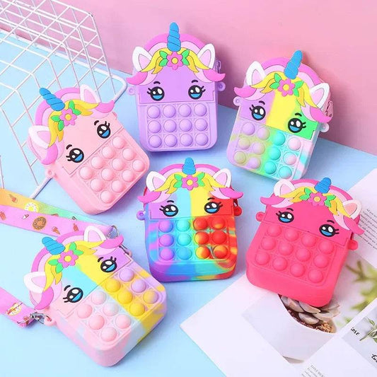 Premium Silicone Unicorn Messenger Bag With Pop Fidget Toy For Girls And Kids 7 To 13 - ToylandEU