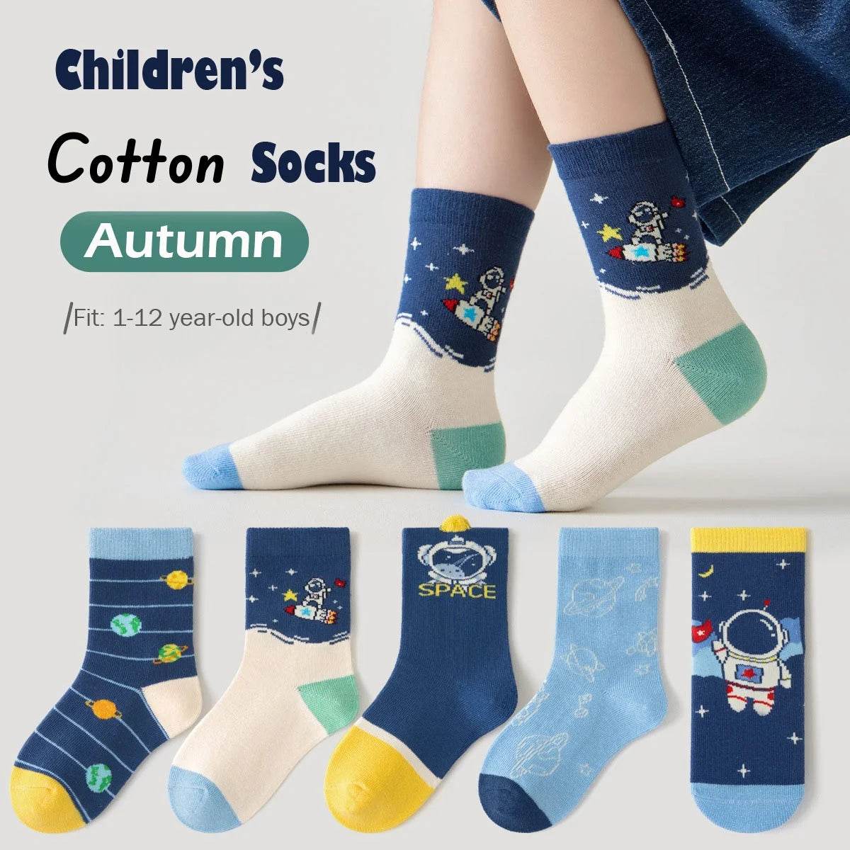 Premium Socks Soft Cotton Cartoon Astronaut Pattern Kids - ToylandEU