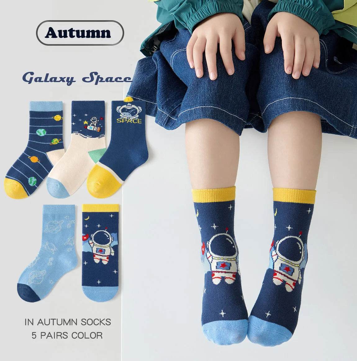 Premium Socks Soft Cotton Cartoon Astronaut Pattern Kids - ToylandEU