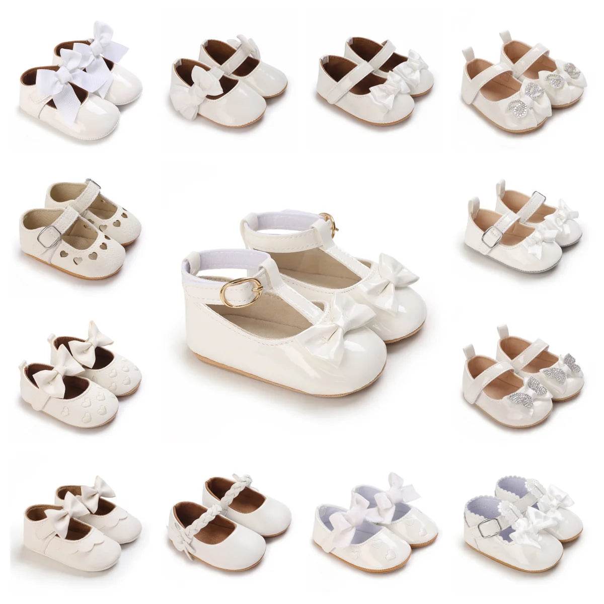Premium Soft Leather Baby Shoes With Anti Slip Rubber Sole Bow For Newborn Girls Outdoor Play - ToylandEU