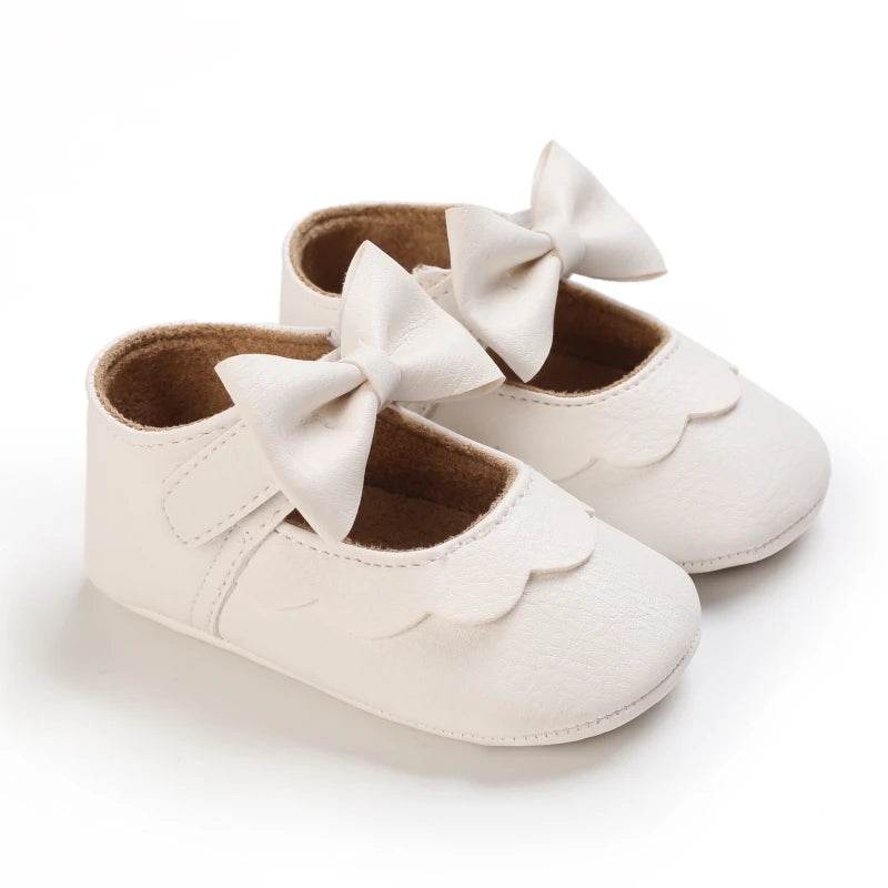 Premium Soft Leather Baby Shoes With Anti Slip Rubber Sole Bow For Newborn Girls Outdoor Play - ToylandEU