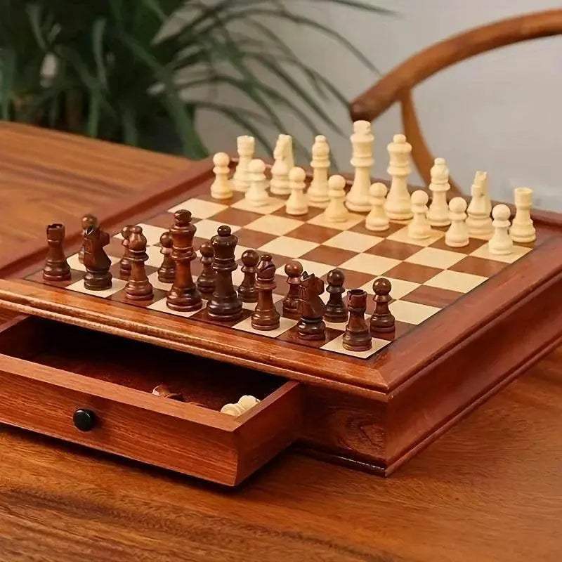 Premium Solid Wood Chess Set with Large Drawer Storage Ideal for Gift and Home Decoration - ToylandEU