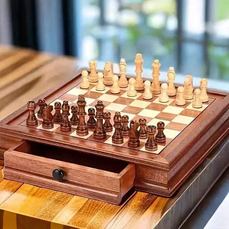 Premium Solid Wood Chess Set with Large Drawer Storage Ideal for Gift and Home Decoration - ToylandEU