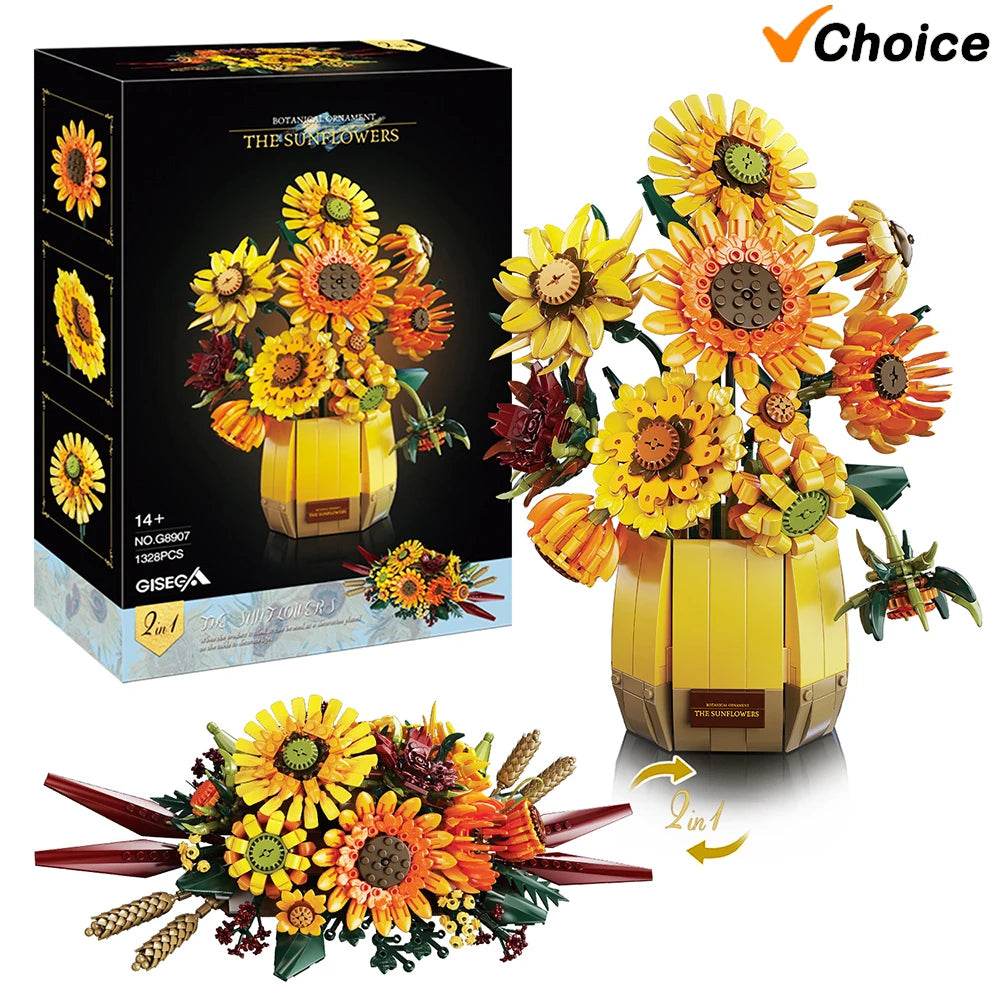 Premium Sunflower Building Blocks Set Romantic Bouquet Gifts - ToylandEU