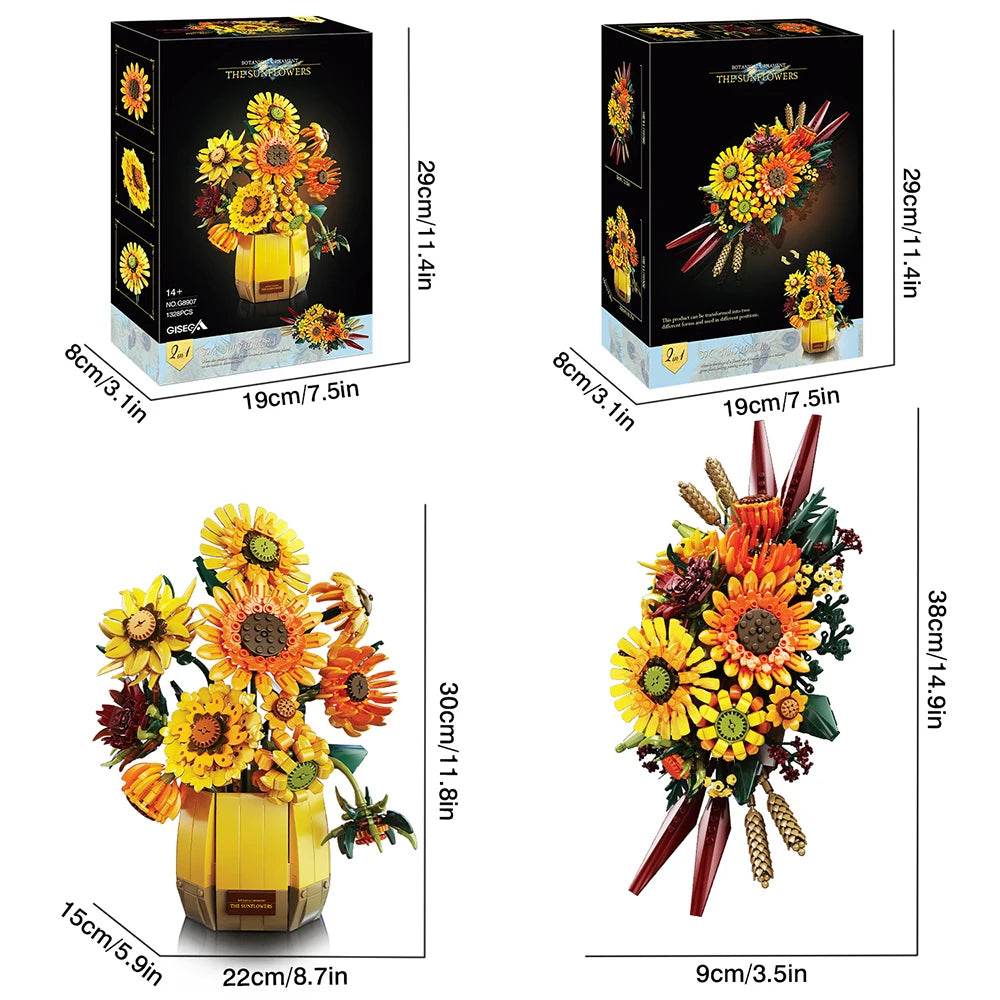 Premium Sunflower Building Blocks Set Romantic Bouquet Gifts - ToylandEU