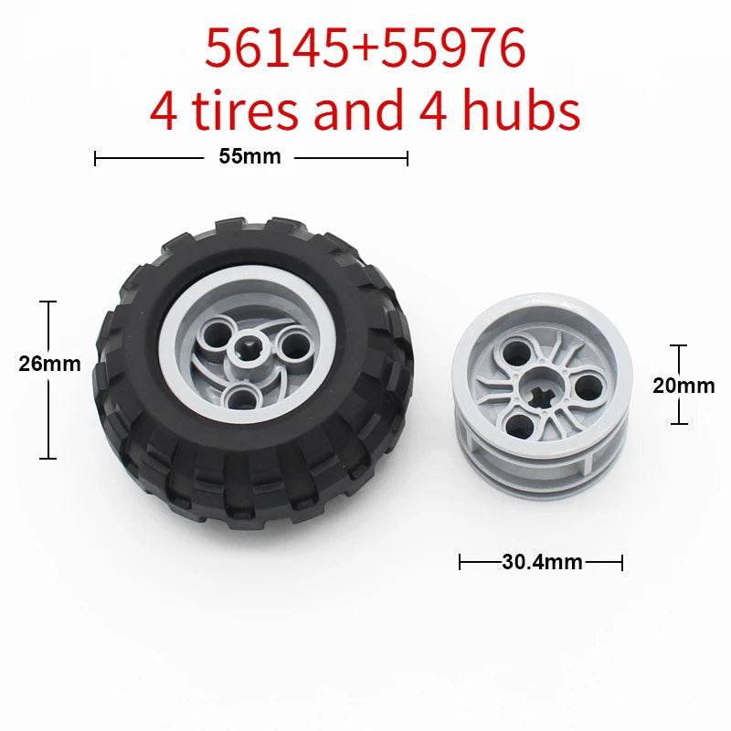 Premium Technic Wheel Hub Set With Black Tire DIY Bricks - ToylandEU