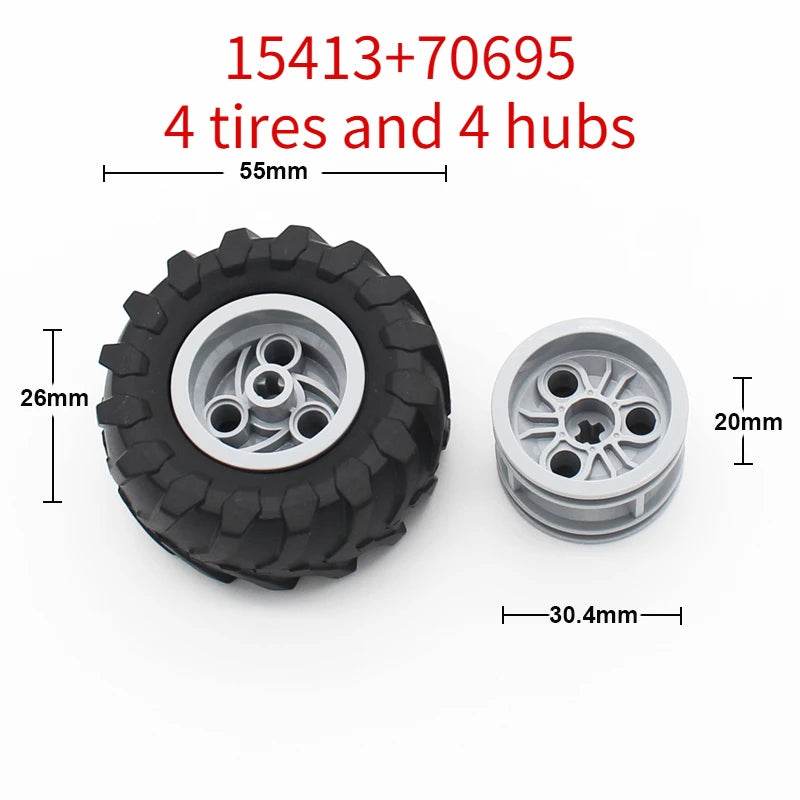 Premium Technic Wheel Hub Set With Black Tire DIY Bricks - ToylandEU