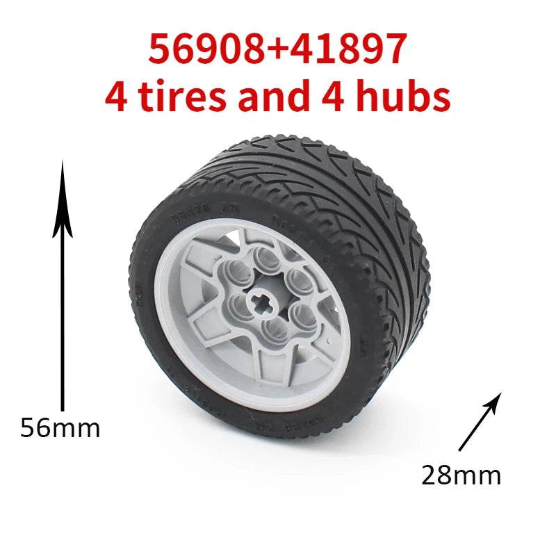Premium Technic Wheel Hub Set With Black Tire DIY Bricks - ToylandEU