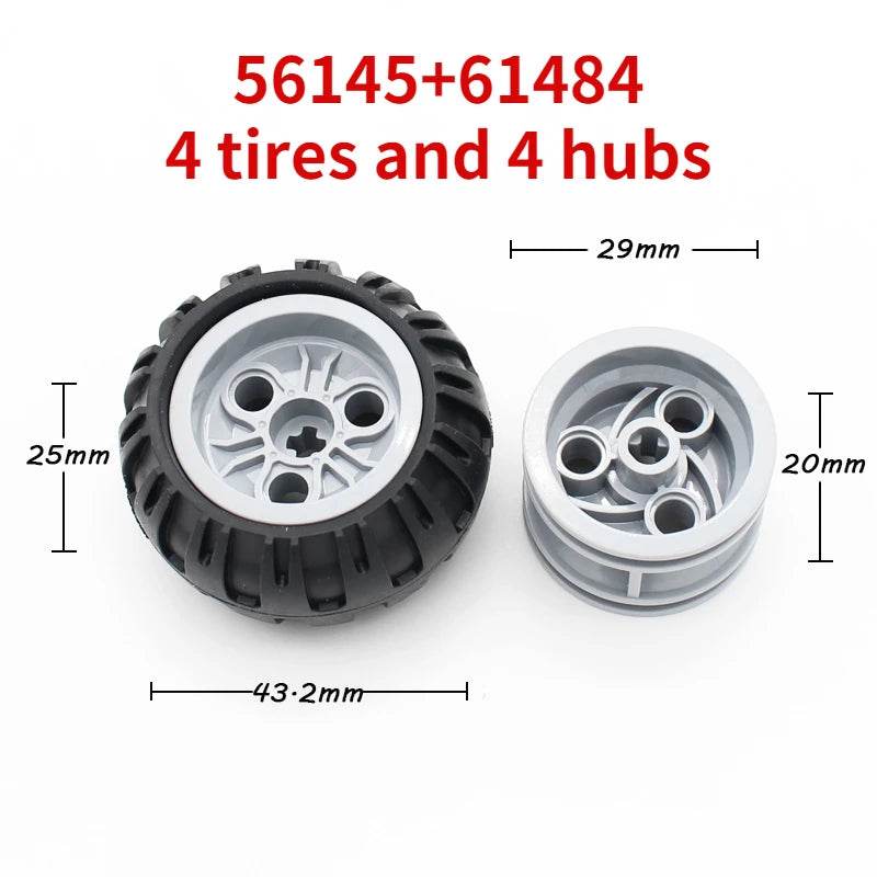 Premium Technic Wheel Hub Set With Black Tire DIY Bricks - ToylandEU