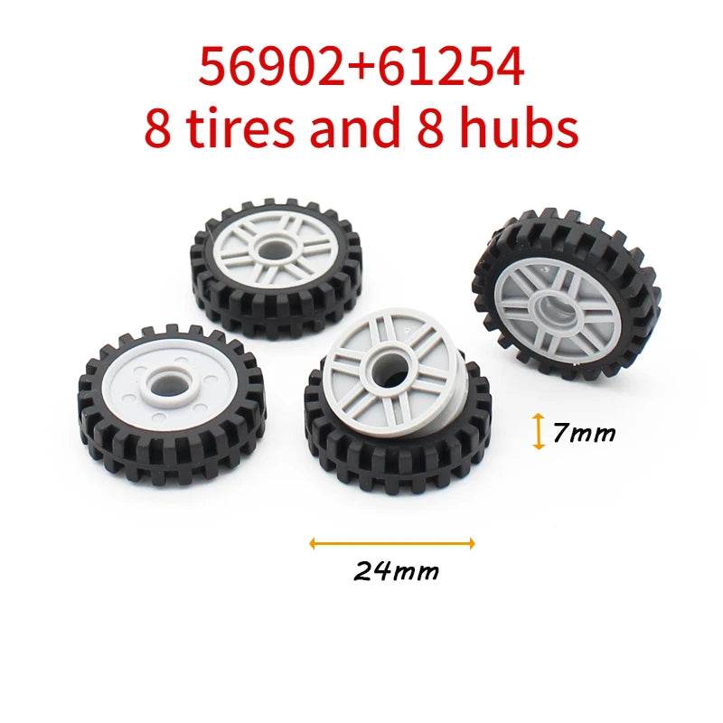Premium Technic Wheel Hub Set With Black Tire DIY Bricks - ToylandEU