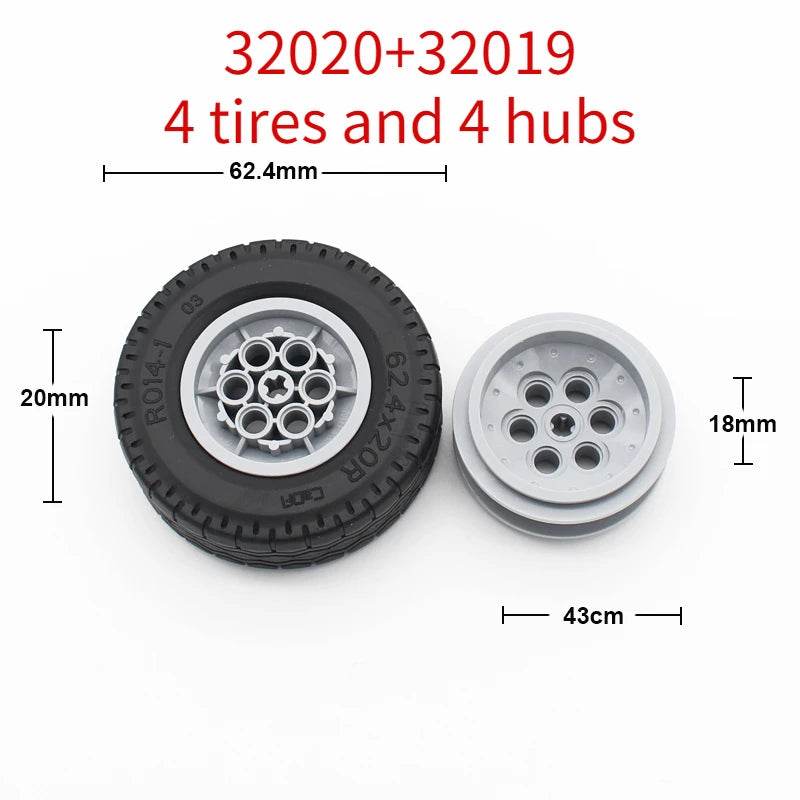 Premium Technic Wheel Hub Set With Black Tire DIY Bricks - ToylandEU