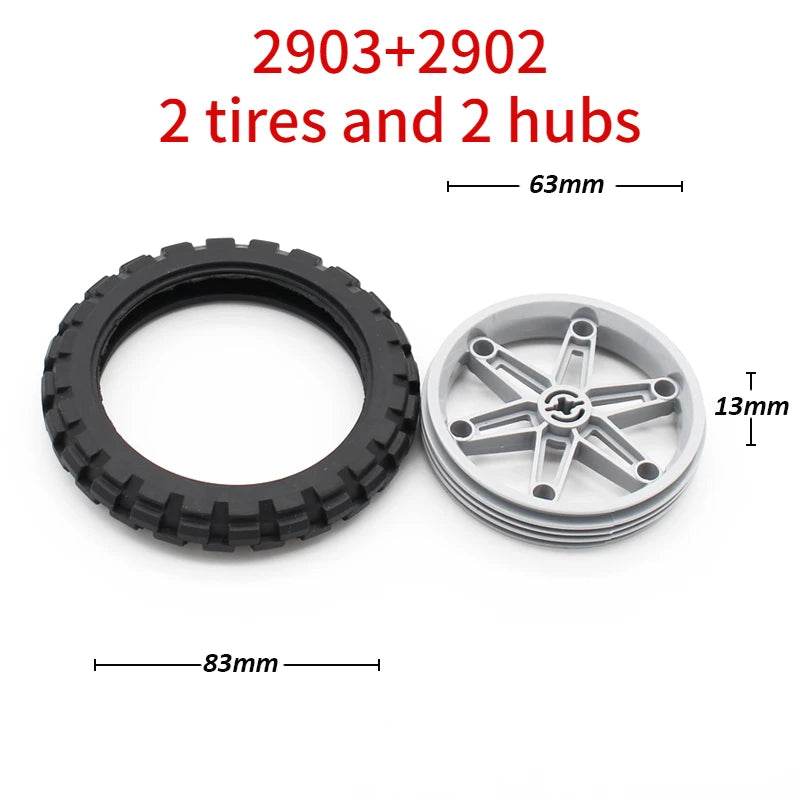 Premium Technic Wheel Hub Set With Black Tire DIY Bricks - ToylandEU