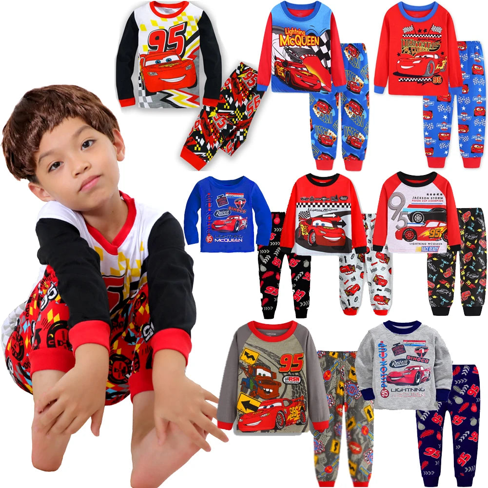 Premium Two Piece Kids Pajamas Soft Long Sleeve Lightning McQueen Cartoon Print For 4 To 6 Years Unisex Sleepwear - ToylandEU