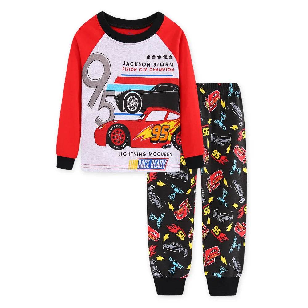 Premium Two Piece Kids Pajamas Soft Long Sleeve Lightning McQueen Cartoon Print For 4 To 6 Years Unisex Sleepwear - ToylandEU