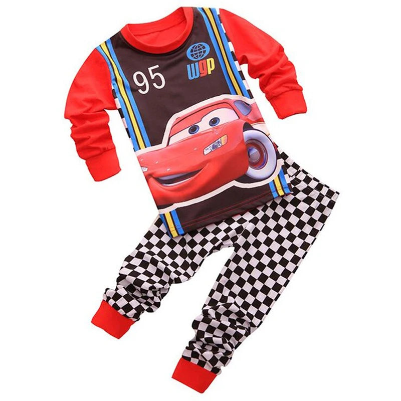 Premium Two Piece Kids Pajamas Soft Long Sleeve Lightning McQueen Cartoon Print For 4 To 6 Years Unisex Sleepwear - ToylandEU