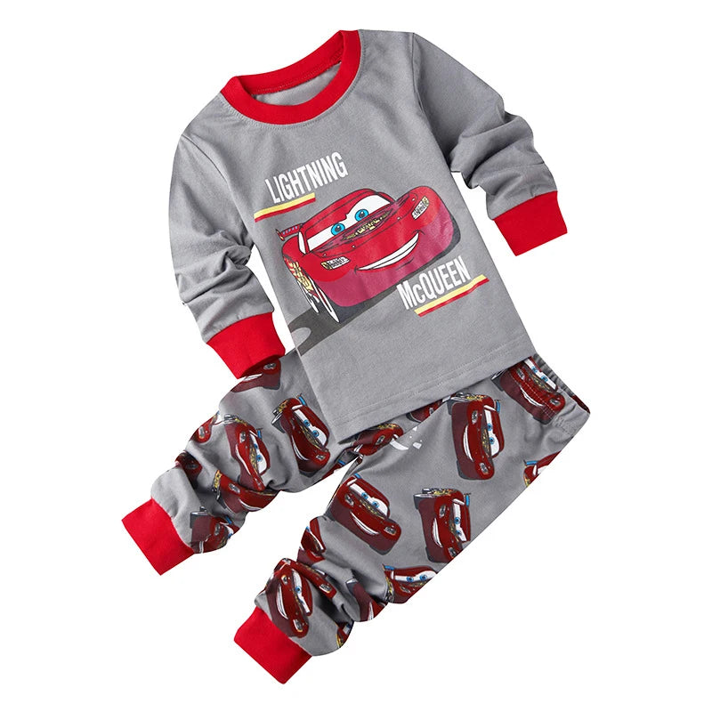 Premium Two Piece Kids Pajamas Soft Long Sleeve Lightning McQueen Cartoon Print For 4 To 6 Years Unisex Sleepwear - ToylandEU