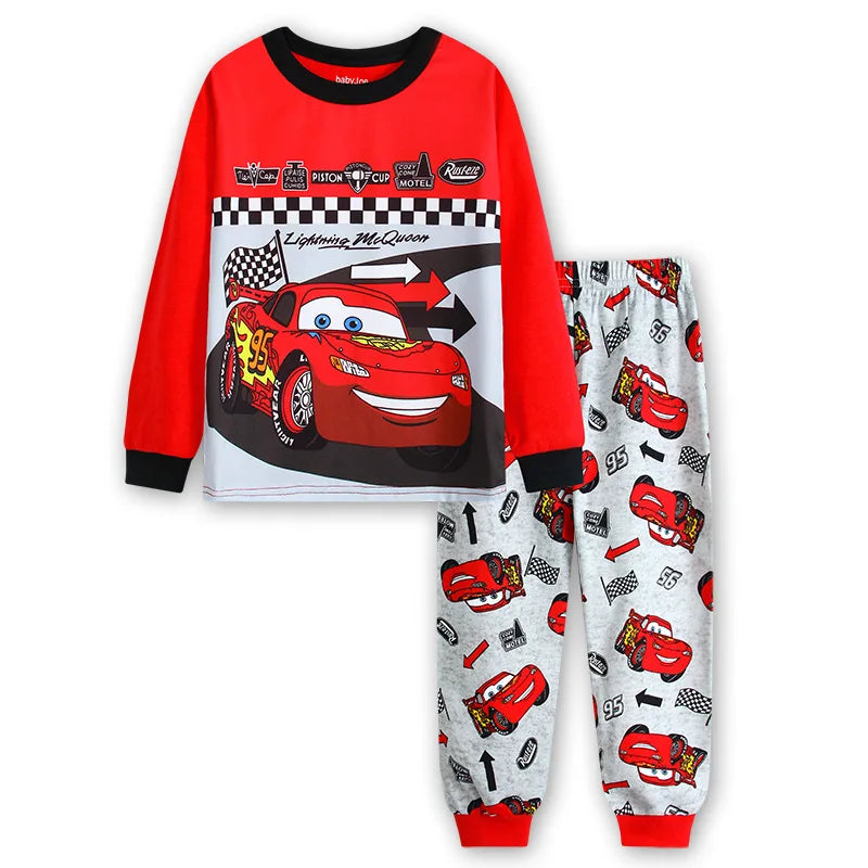 Premium Two Piece Kids Pajamas Soft Long Sleeve Lightning McQueen Cartoon Print For 4 To 6 Years Unisex Sleepwear - ToylandEU