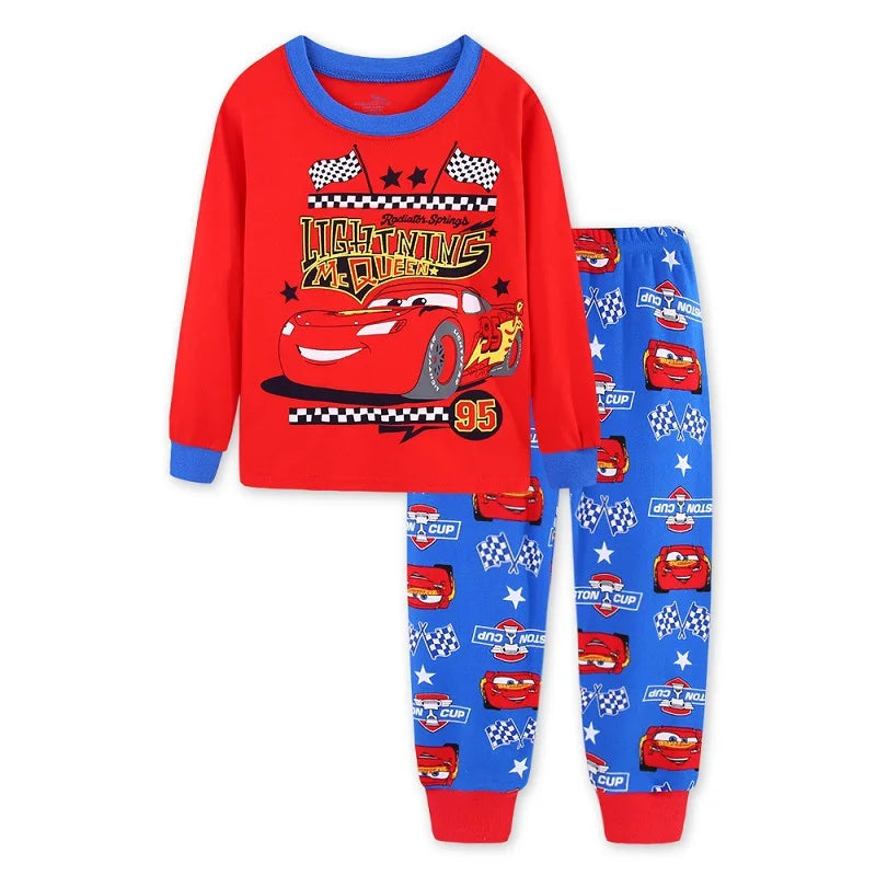 Premium Two Piece Kids Pajamas Soft Long Sleeve Lightning McQueen Cartoon Print For 4 To 6 Years Unisex Sleepwear - ToylandEU