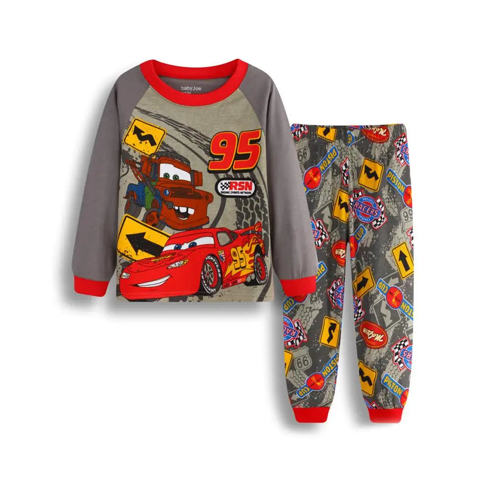 Premium Two Piece Kids Pajamas Soft Long Sleeve Lightning McQueen Cartoon Print For 4 To 6 Years Unisex Sleepwear - ToylandEU
