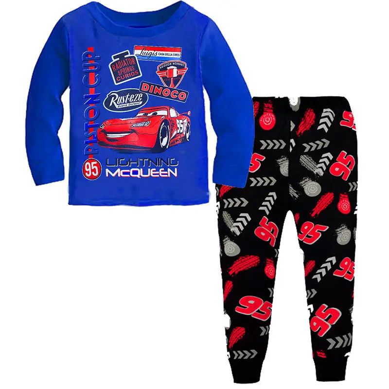 Premium Two Piece Kids Pajamas Soft Long Sleeve Lightning McQueen Cartoon Print For 4 To 6 Years Unisex Sleepwear - ToylandEU