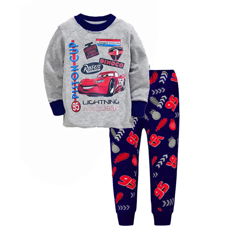 Premium Two Piece Kids Pajamas Soft Long Sleeve Lightning McQueen Cartoon Print For 4 To 6 Years Unisex Sleepwear - ToylandEU