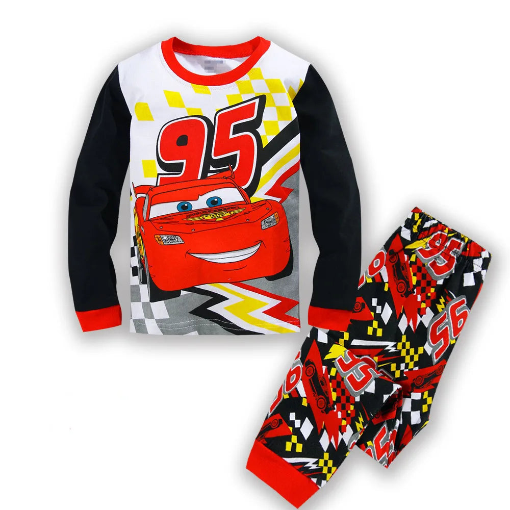 Premium Two Piece Kids Pajamas Soft Long Sleeve Lightning McQueen Cartoon Print For 4 To 6 Years Unisex Sleepwear - ToylandEU