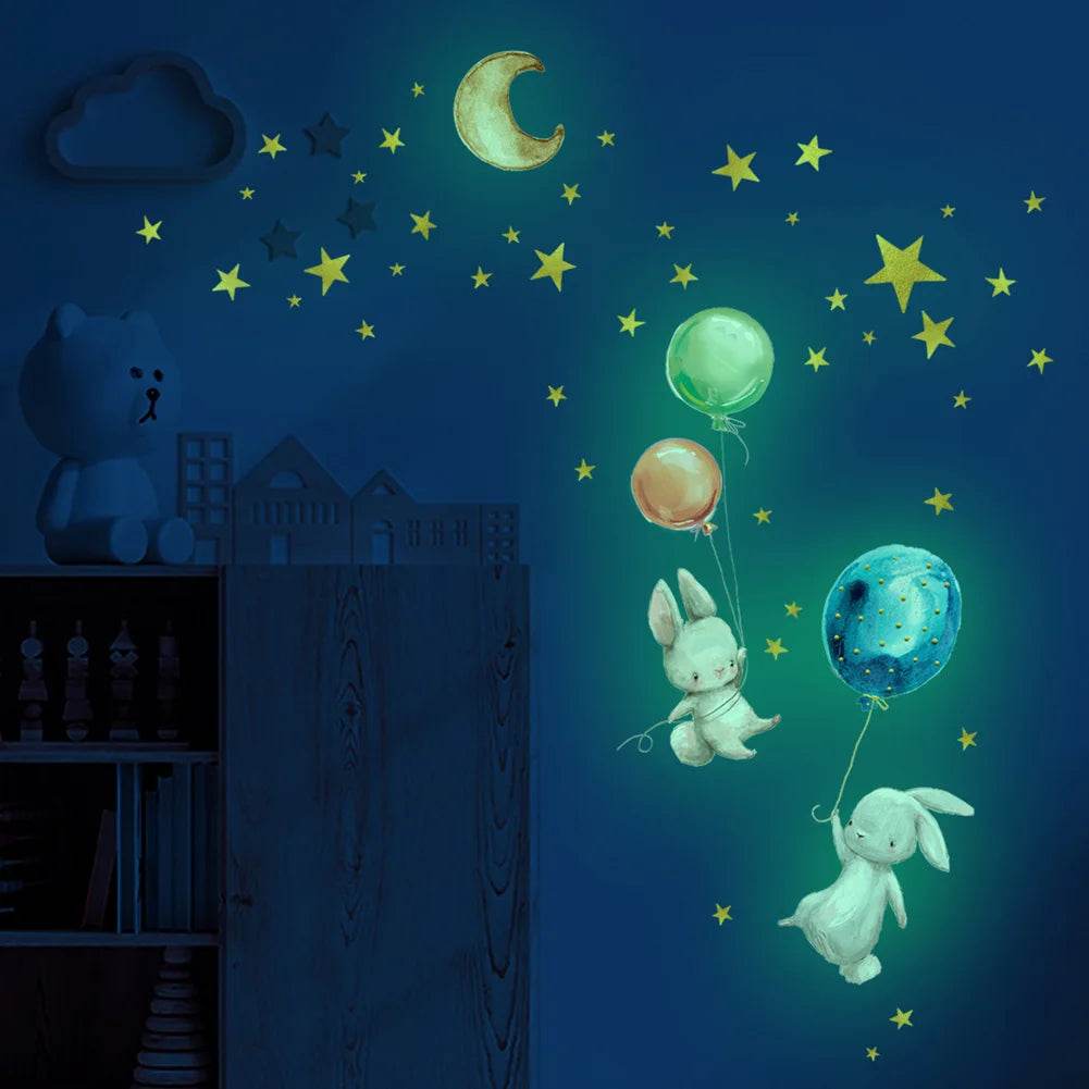 Premium Wall Sticker Bunny Balloon 3D Glow In The Dark Kids - ToylandEU