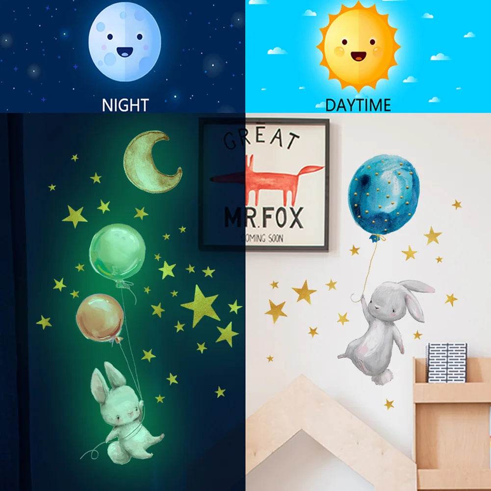 Premium Wall Sticker Bunny Balloon 3D Glow In The Dark Kids - ToylandEU
