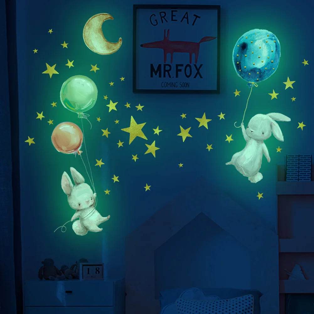 Premium Wall Sticker Bunny Balloon 3D Glow In The Dark Kids - ToylandEU